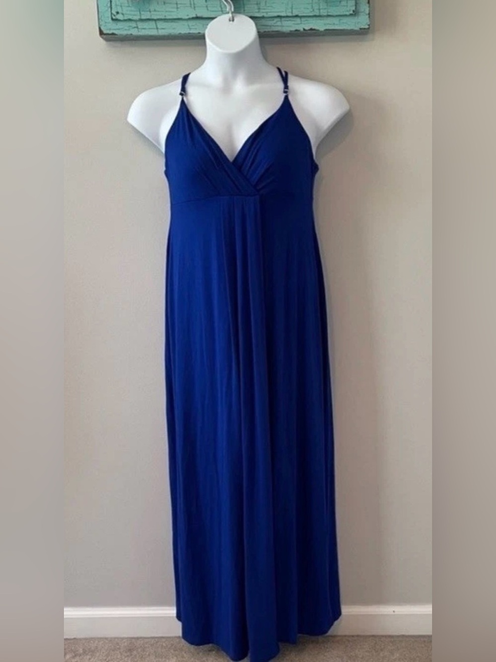 Kenar Sleeveless Maxi Dress Fully Lined Bodice V-Neck Royal Blue Large